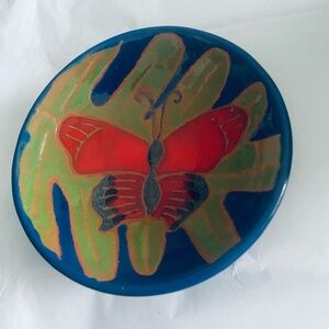 Art Pottery Butterfly Bowl Handcrafted signed Ajoupa